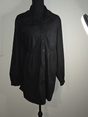 INC International Concepts Black Button-Down Tunic Shirt